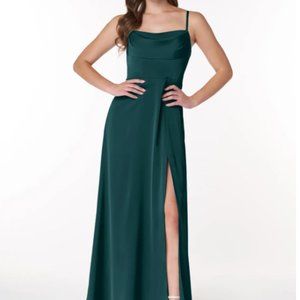 Azazie Bridesmaid Dress Formal Color Pine Stretch Satin